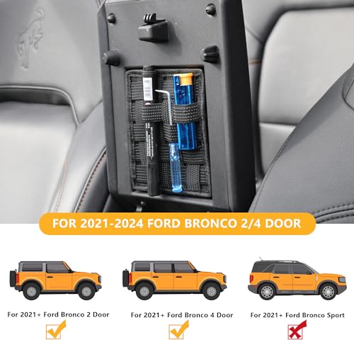 RERPRO Center Console Organizer Storage Compatible with 2021 2022 2023 2024 2025 Ford Bronco 2/4 Door Interior Accessories Armrest Tactical Webbing Molle Panel, 1 Pack Black - Image 2
