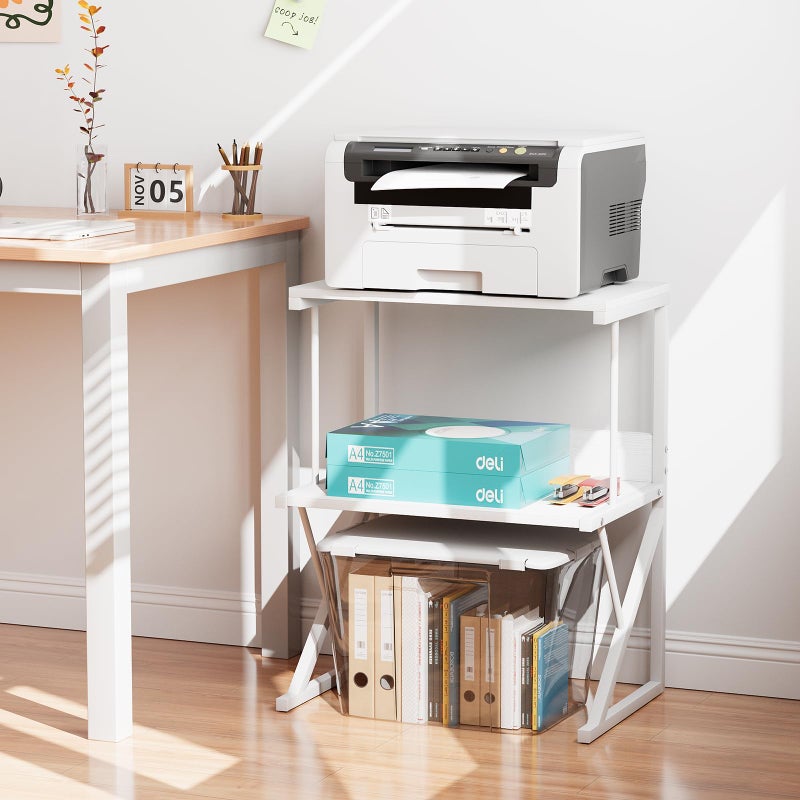 aboxoo Printer Stand for Desk, Desktop Printer Shelf Large 3-Tier Multi-Purpose Office Organization Shelves for Home Office, White - Image 4