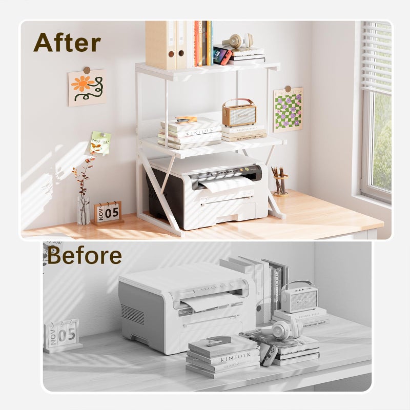 aboxoo Printer Stand for Desk, Desktop Printer Shelf Large 3-Tier Multi-Purpose Office Organization Shelves for Home Office, White - Image 2
