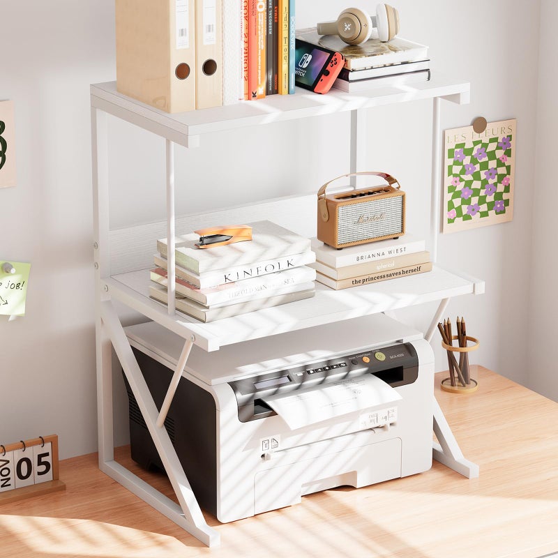 aboxoo Printer Stand for Desk, Desktop Printer Shelf Large 3-Tier Multi-Purpose Office Organization Shelves for Home Office, White - Image 1