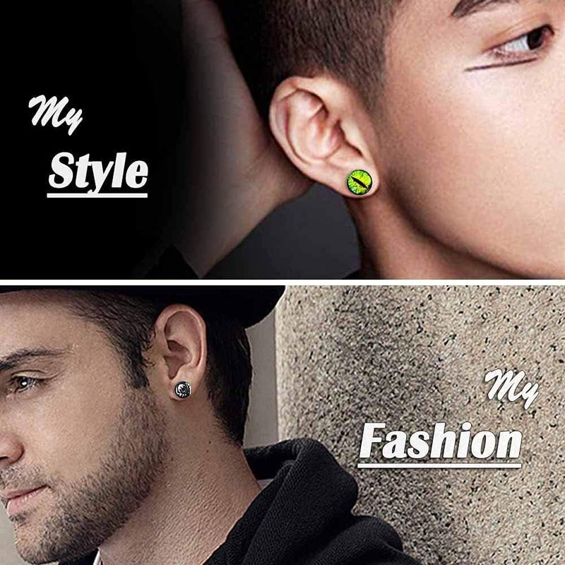 FLYUN Fake Gauges, 6 Pairs Men's Earrings, Faux Plugs Black Stud Surgical Steel Screw Flat Back Punk Earrings Hypoallergenic 18G/1MM - Image 3