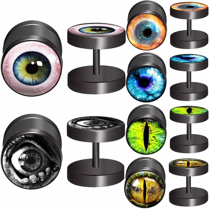 FLYUN Fake Gauges, 6 Pairs Men's Earrings, Faux Plugs Black Stud Surgical Steel Screw Flat Back Punk Earrings Hypoallergenic 18G/1MM - Image 1