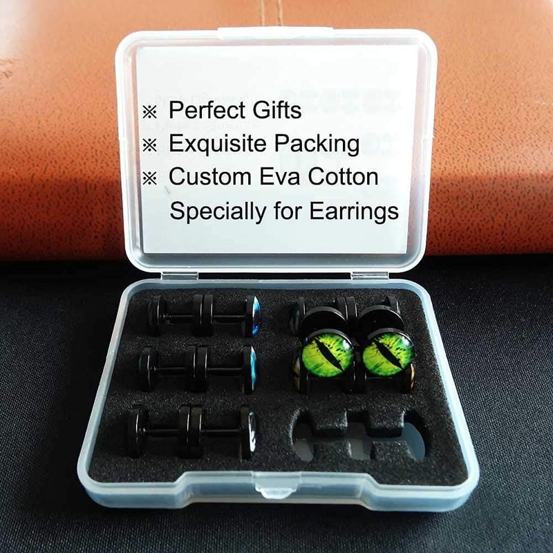 FLYUN Fake Gauges, 6 Pairs Men's Earrings, Faux Plugs Black Stud Surgical Steel Screw Flat Back Punk Earrings Hypoallergenic 18G/1MM - Image 4