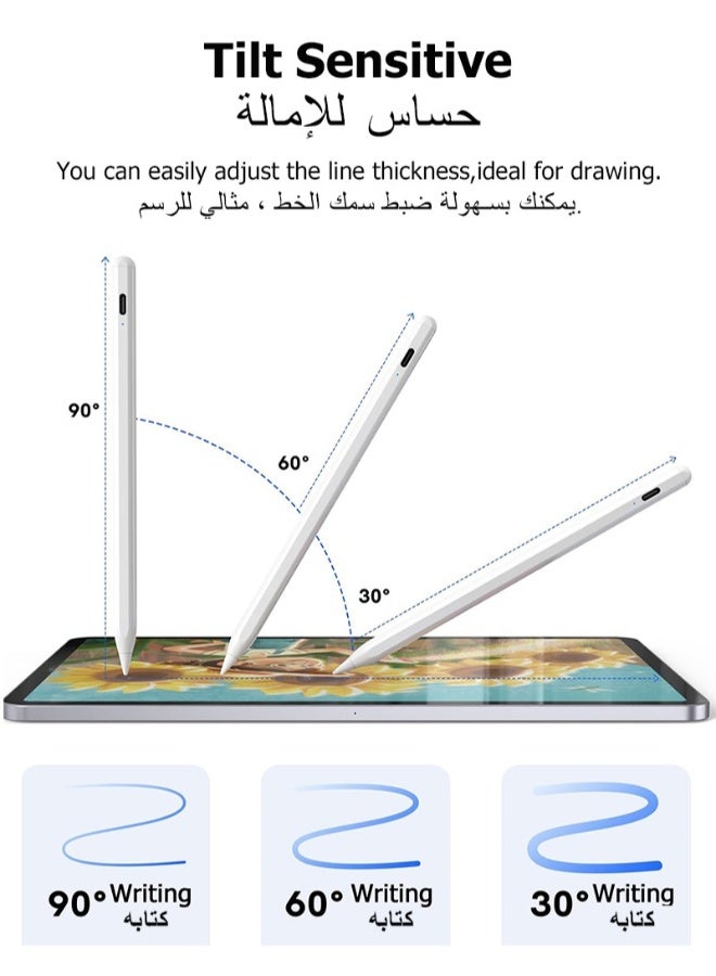 iPad Pencil for iPad 9th & 10th Generation with Palm Rejection, Stylus Pen Compatible with Apple iPad【2018-2022 All Gen】, iPad 6/7/8/9/10, iPad Pro 11/12.9-inch, iPad Mini 5/6, iPad Air 3/4/5 (White) - Image 4