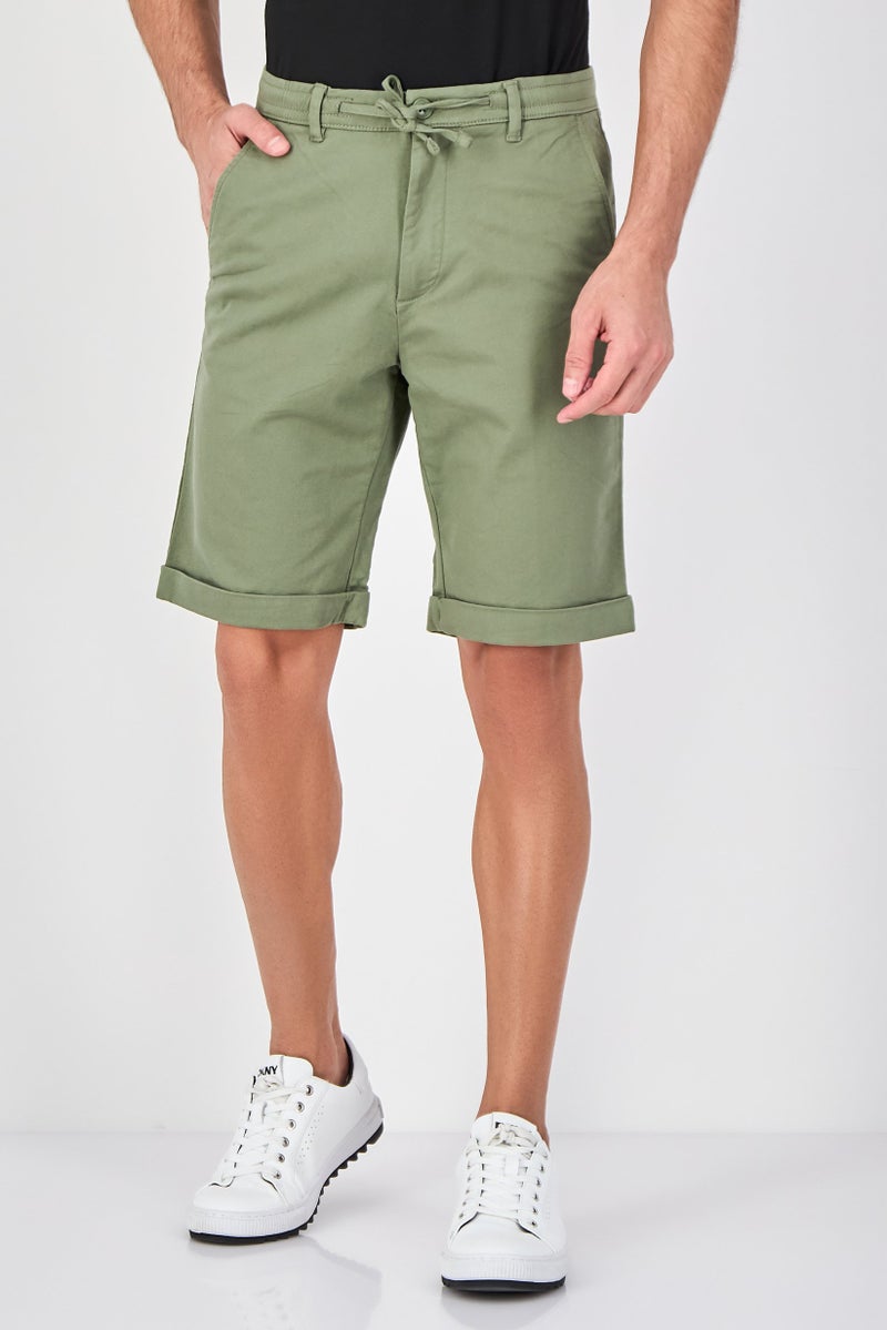 Celio Men Solid Basic Shorts, Olive - Image 1