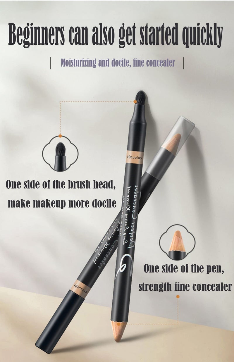 AKARY Face 2 in 1 Dual-Sided Eyebrow & Concealer Crayon Highlighter Stick, Waterproof Foundation for Eye Dark Circles & Blackheads, Concealer Pencil with Brush for Men & Women (#2 Natural) - Image 3