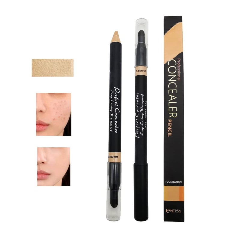 AKARY Face 2 in 1 Dual-Sided Eyebrow & Concealer Crayon Highlighter Stick, Waterproof Foundation for Eye Dark Circles & Blackheads, Concealer Pencil with Brush for Men & Women (#2 Natural) - Image 1