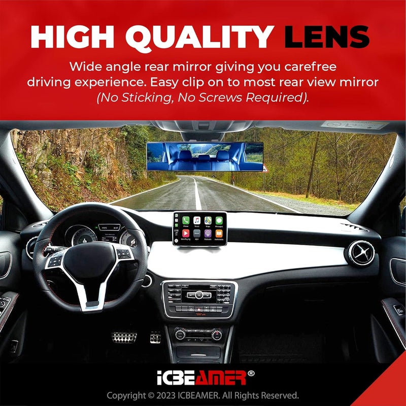 ICBEAMER 10.6" 270mm "Flat Blue Surface" Universal Fit Wide Angle Panoramic Auto interior Rear view Blind Spot Mirror - Image 4