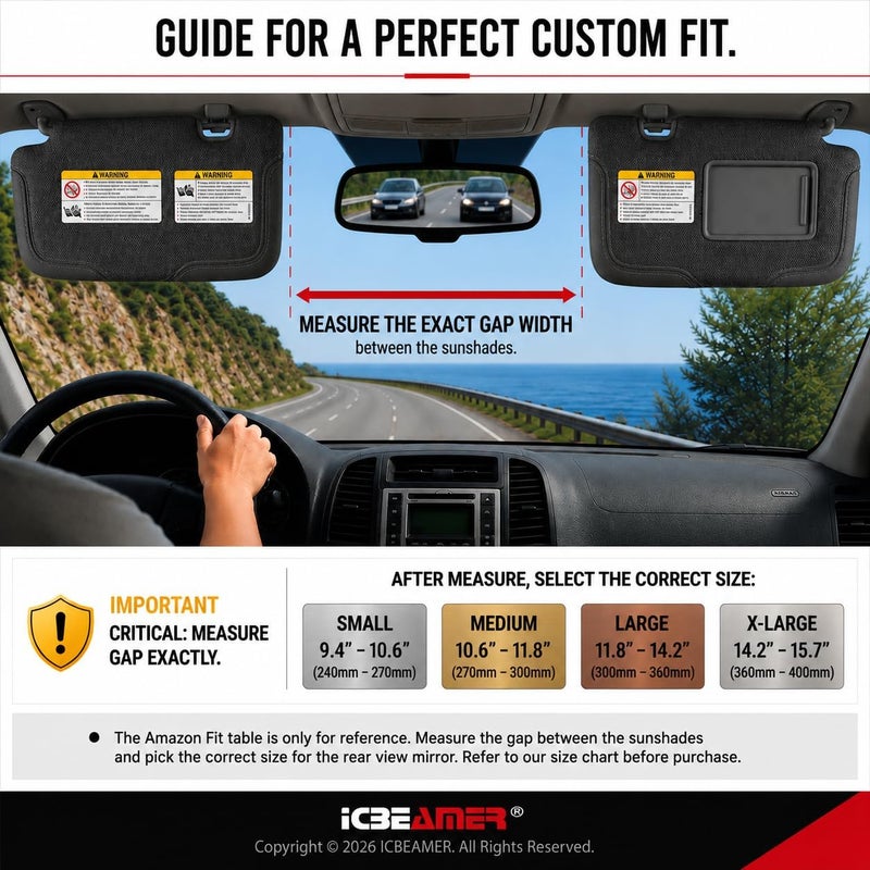 ICBEAMER 10.6" 270mm "Flat Blue Surface" Universal Fit Wide Angle Panoramic Auto interior Rear view Blind Spot Mirror - Image 3