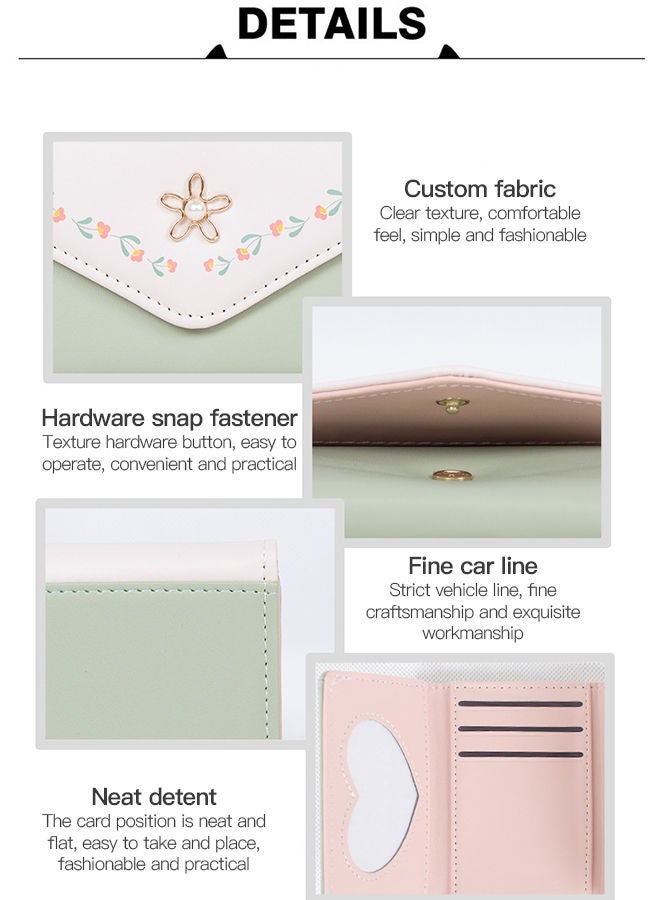 Fresh Flower Printed Ladies Flap Trifold Short Wallet for Women Card Holder Money Bag for Dating and Commute 10.5*8*1.5cm  - Image 4