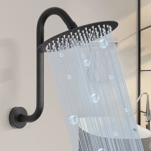 HarJue S Shaped Shower Arm, High Rise Shower Head Extension Pipe Standard 1/2" Connection with Flange, Awesome Shower Experience-Stainless Steel Bathroom Accessory(13 Inch S Shape, Matte Black) - Image 5