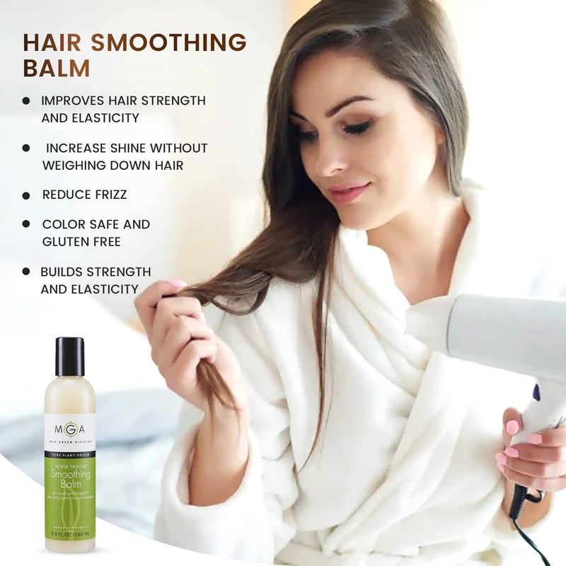 Max Green Alchemy MGA Vegan Hair Smoothing Balm - Scalp Rescue Organic Formula with Keratin Repairs Rough Hair | Hair Care Product with Argan Oil for Men & Women Strengthens & Add Shine to Hair, Synthetic Free 8.8 FLOz - Image 4