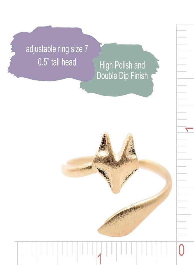 Spinningdaisy Handcrafted Brushed Metal Sleek Fox Head Ring Gold - Image 4