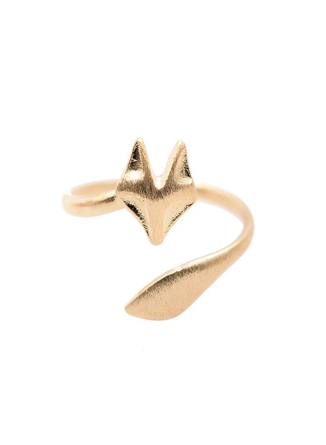 Spinningdaisy Handcrafted Brushed Metal Sleek Fox Head Ring Gold - Image 1
