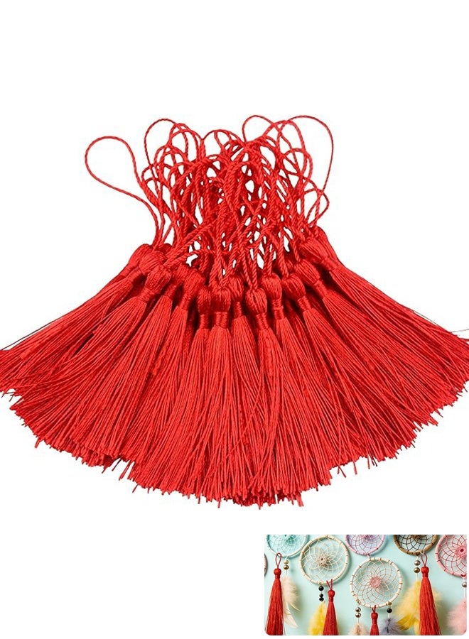 Happy D 100 red 13cm/5-inch handmade soft tassel bookmarks with cord loops, for jewelry making DIY craft accessories - Image 1
