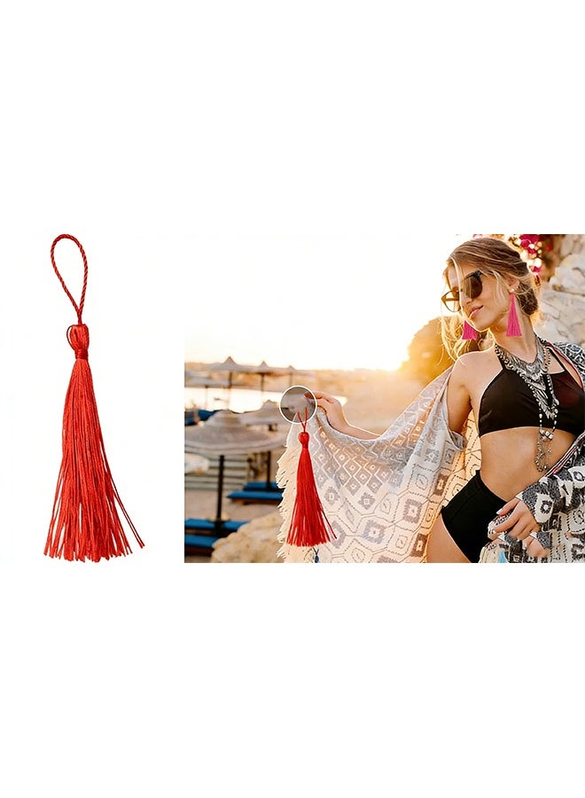 Happy D 100 red 13cm/5-inch handmade soft tassel bookmarks with cord loops, for jewelry making DIY craft accessories - Image 5