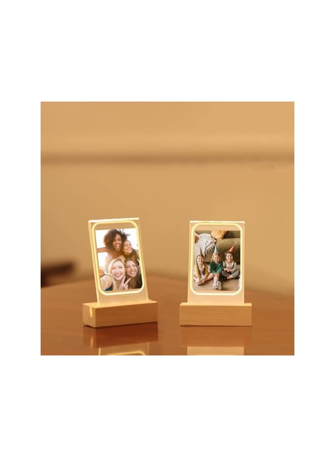 The Bros 2 Pcs Glowing Clear Acrylic Picture Frame, 3 Inch Mini Tabletop Picture Frame for Instax Mini 11/9/8/EVO Instant Film Photo, Warm Light Table Photo Frame for Polaroid 3" Film Photo - Image 5