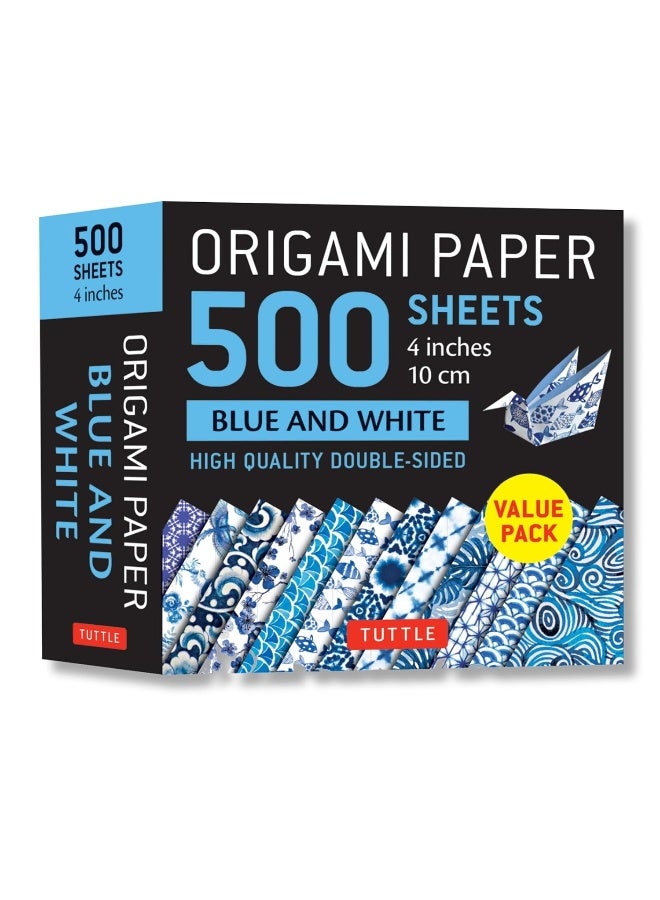Origami Paper 500 sheets Blue and White 4" (10 cm): Double-Sided Origami Sheets Printed with 12 Different Designs  - Image 1