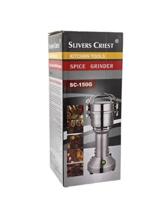 SLIVERS CRIEST مطحنة توابل كهربائية سلايفرز كريست SC-150G | 1200 واط طاقة عالية | مطحنة ثقيلة من الفولاذ المقاوم للصدأ | طحن توابل ومسالا جاف بسرعة عالية | فضي - Image 2