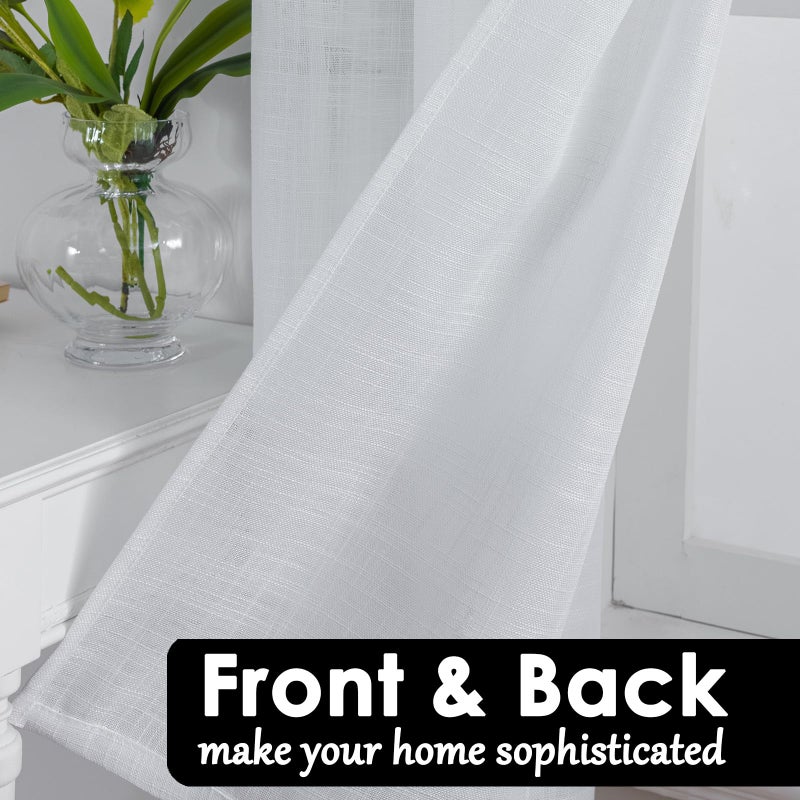 BD BEDA HOME Beda Home شرابة الكتان المحكم ستارة غنيمة الستار المطبخ مزارع المطبخ. أضاف تصفية الضوء الريفي القصيرة الغنيمة لخصوصية غرفة نوم نوافذ صغيرة تم إضافة تصميم جيب قضيب (أبيض 36x63-2pcs) - Image 3
