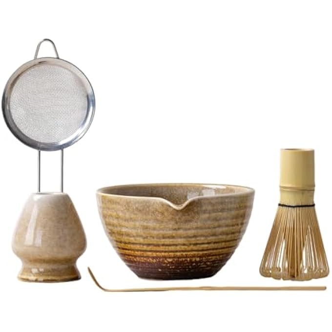 STORICANS Premium Matcha Tea Set With Bamboo Whisk Ceramic Bowl Scoop  Holder 5 Pcs Matcha Making Kit For Traditional Japanese Tea Ceremony Matcha Gift Set For Beginners And Enthusiasts Matte - Image 1