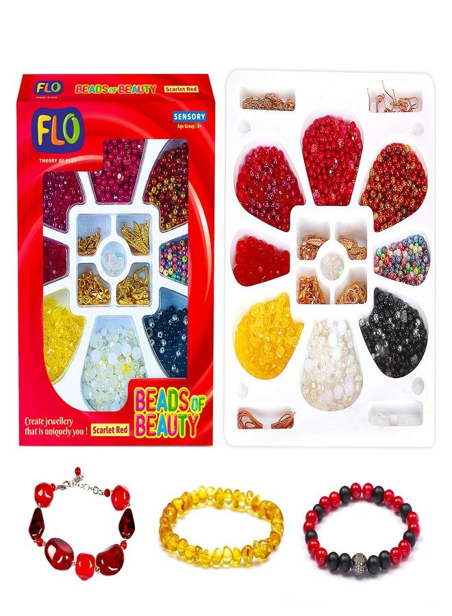 فلو مجموعة صنع المجوهرات FLO DIY للبنات - خرز الجمال باللون الأحمر القرمزي | مجموعة صنع الأساور والقلائد والأقراط مع الخرز والتعليقات والخيوط والأدوات | مجموعة هدايا للأطفال والمراهقين والمبتدئين - Image 1