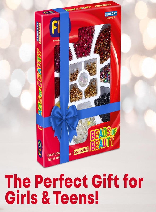 فلو مجموعة صنع المجوهرات FLO DIY للبنات - خرز الجمال باللون الأحمر القرمزي | مجموعة صنع الأساور والقلائد والأقراط مع الخرز والتعليقات والخيوط والأدوات | مجموعة هدايا للأطفال والمراهقين والمبتدئين - Image 4