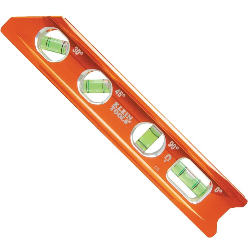 Klein Tools 935RB Torpedo Level 8Inch Billet Magnetic Level 0304590 Degree Vials VGroove Tapered Nose HighVisibility Vial and Body