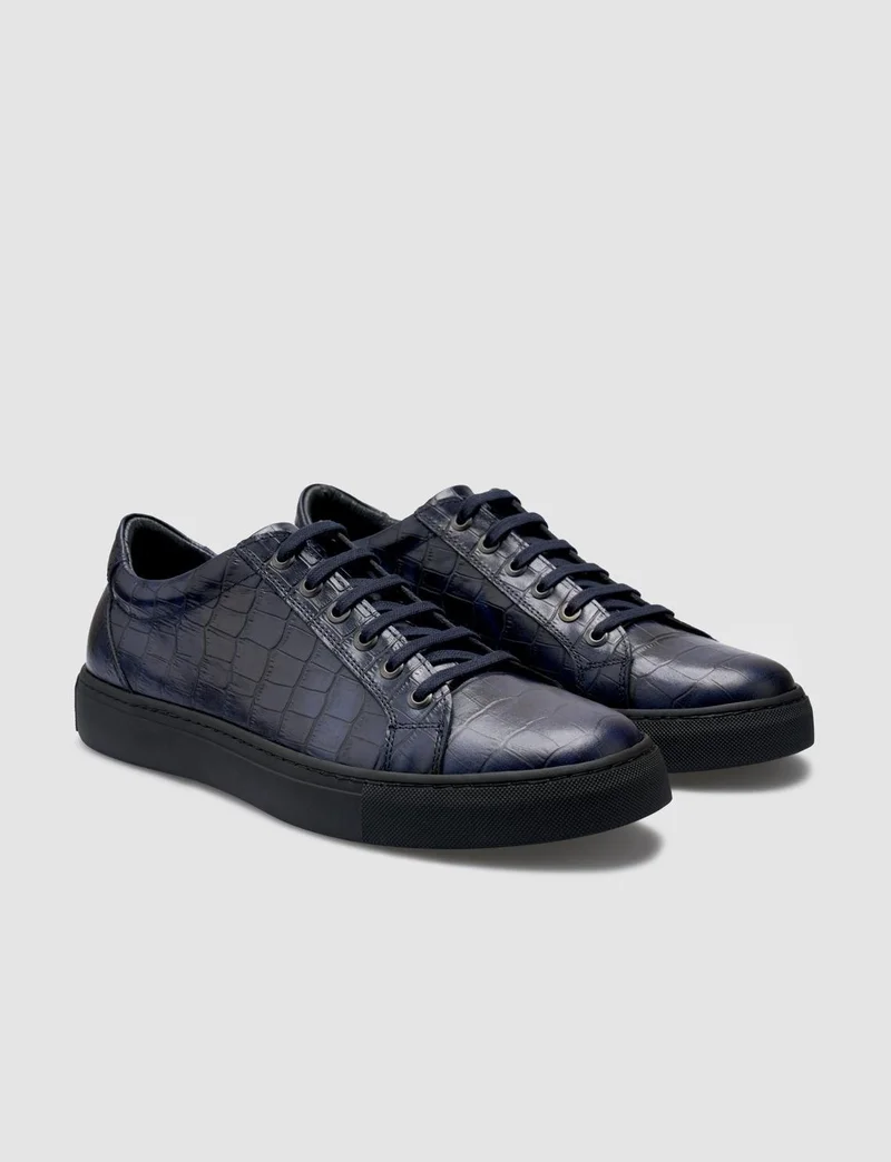 كاباني Leather Navy Blue Crocodile Men's Sports Shoes