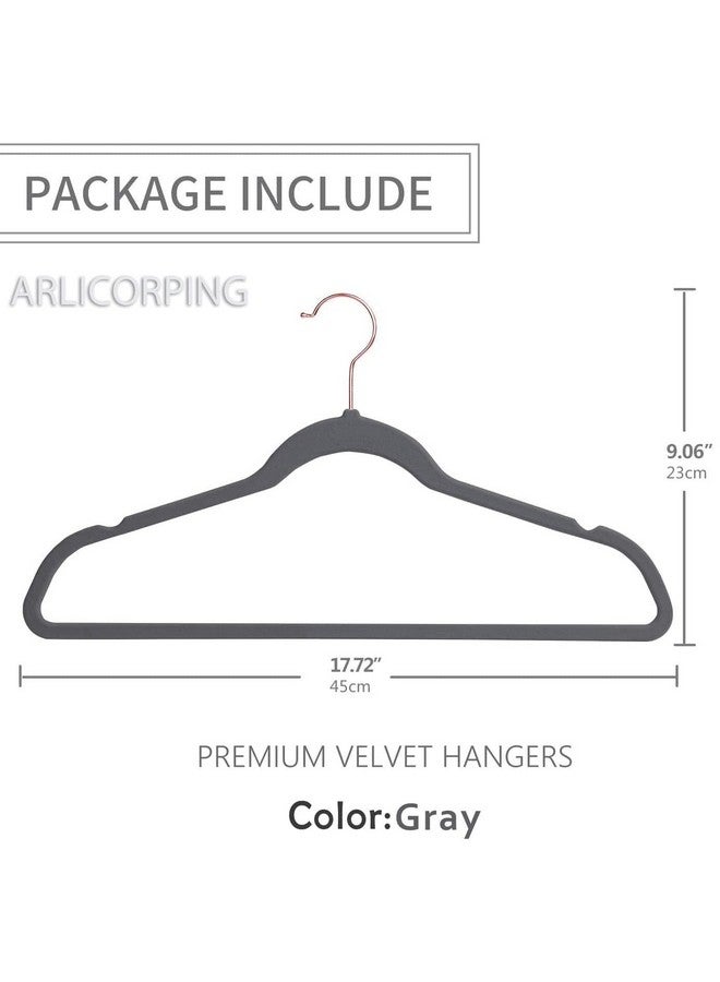 ARLICORPING ARLICORPING Velvet Non-Slip Hangers - Premium Suit Hangers, Ultra Thin, Space Saving, 360 Degree Swivel Hook, Grey Velvet (40)  - Image 2