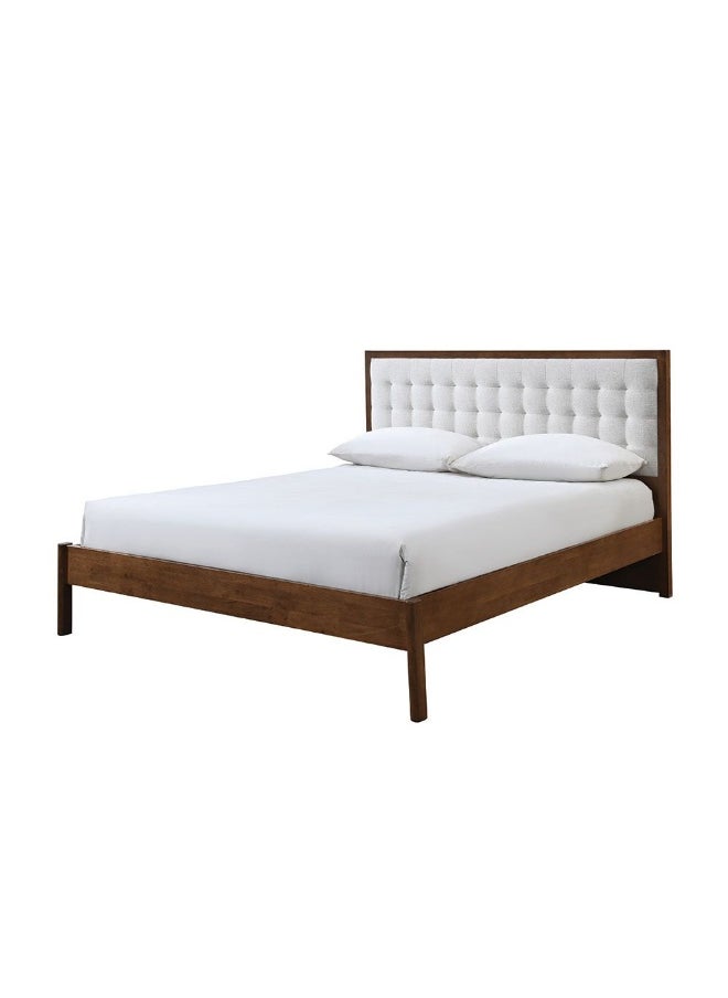 DANUBE HOME Derby Daisy 160X200 Solid Wood Queen Bed With Upholstered Headboard Modern Design Wooden Double Bed Frame Furniture Comfortable Bed (Mattress Not Included) L209Xw183Xh120Cm-Brown+Beige  - Image 1