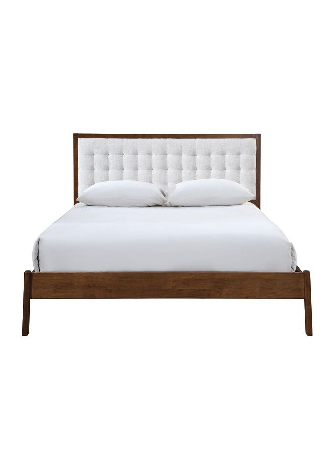DANUBE HOME Derby Daisy 160X200 Solid Wood Queen Bed With Upholstered Headboard Modern Design Wooden Double Bed Frame Furniture Comfortable Bed (Mattress Not Included) L209Xw183Xh120Cm-Brown+Beige  - Image 5