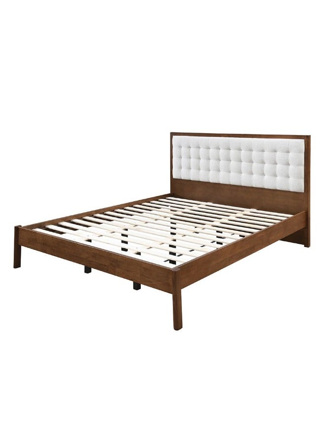 DANUBE HOME Derby Daisy 160X200 Solid Wood Queen Bed With Upholstered Headboard Modern Design Wooden Double Bed Frame Furniture Comfortable Bed (Mattress Not Included) L209Xw183Xh120Cm-Brown+Beige  - Image 3