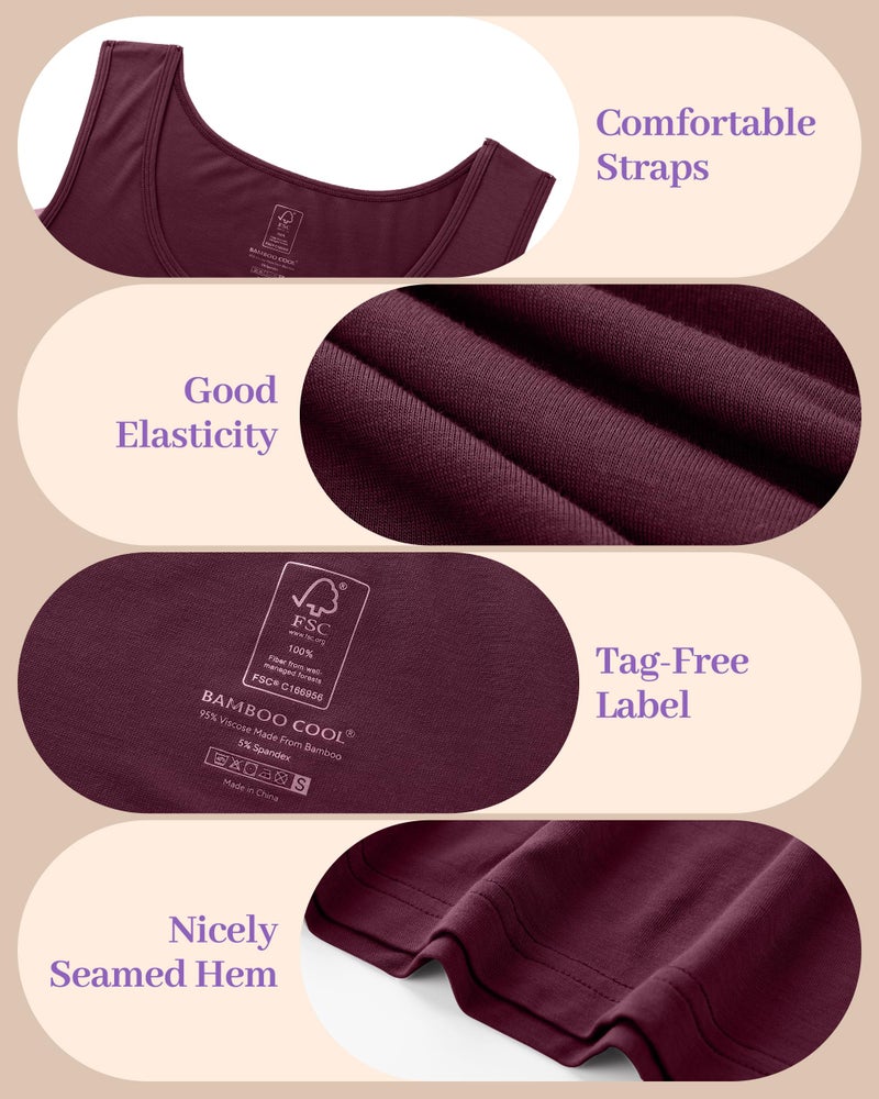 BAMBOO COOL Womenâ€™s Sleeveless Nightgown Soft Lightweight Nightshirts Sleep Dress Wide Strap Summer Sleepshirt Mulberry - Image 3