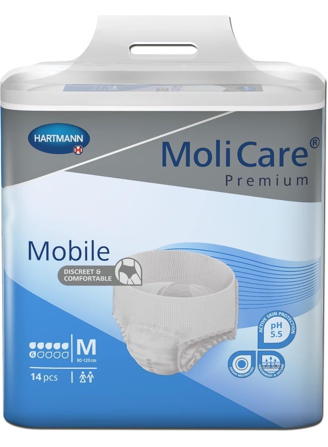 Molicare سراويل حفاضات للبالغين، مولي كير بريميوم موبايل، حفاضات للبالغين في حالات السلس، للجنسين، متوسط، 6 قطرات، 14 قطعة/عبوة - Image 2