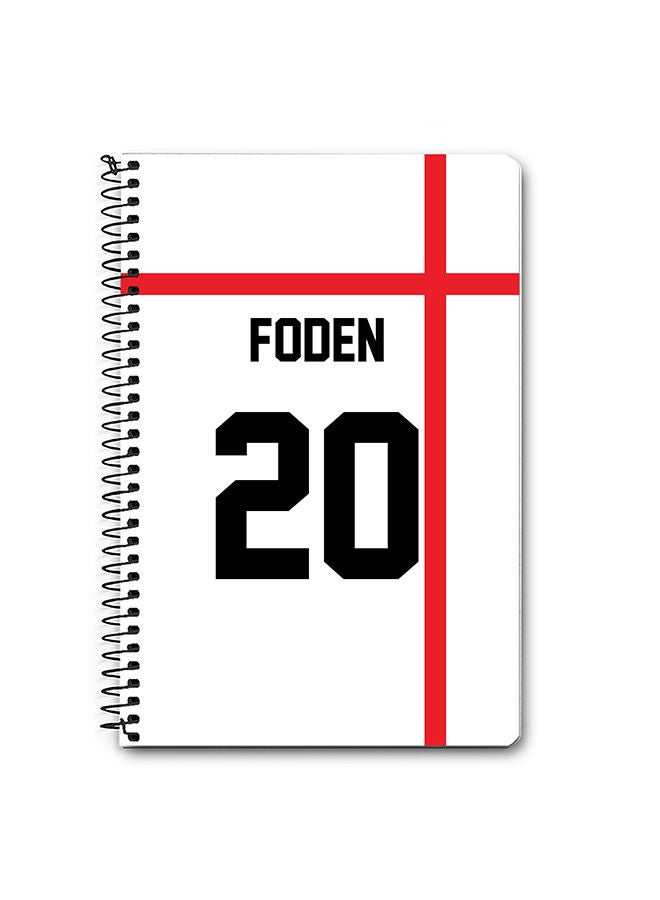 Stylizedd Designer A5 Spiral Notebook Memo Notepad Journal - Football Team - England Player Name - Foden - Image 1