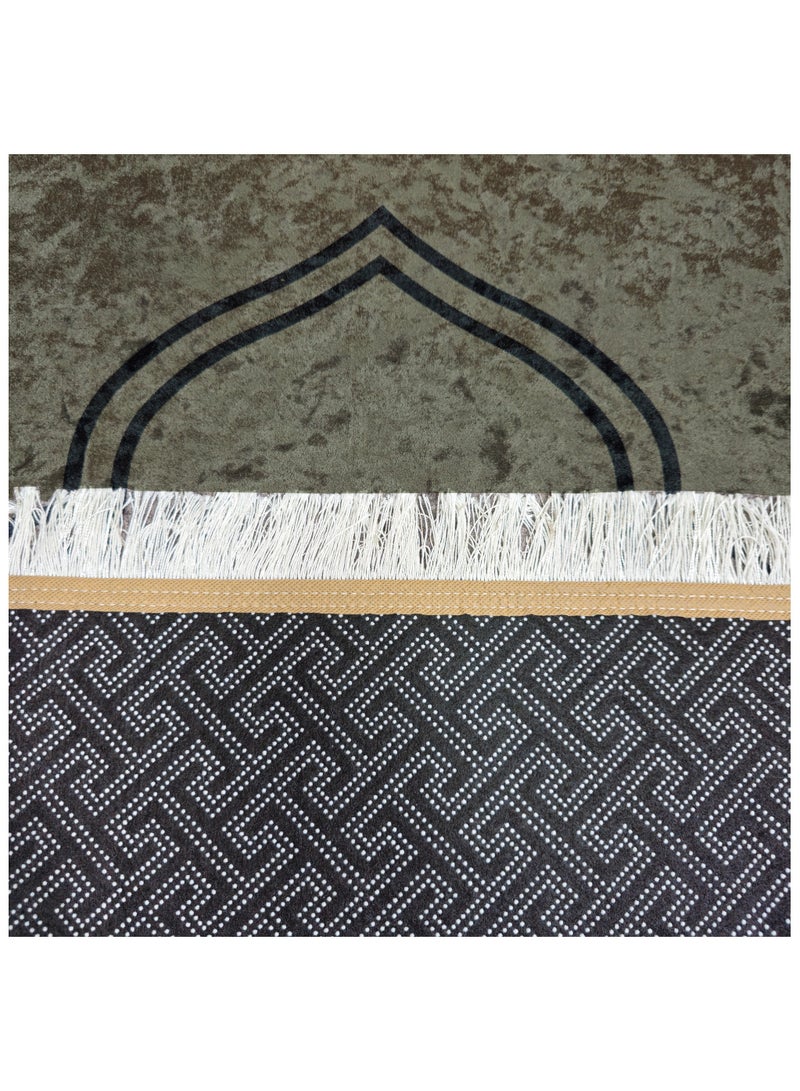Fabienne Premium Prayer Mat 70×110cm Printed Velvet Islamic Sajadah with Non-Slip Base & Shiny Tassels, Lightweight & Portable Musalla Gift for Ramadan Eid Hajj Umrah Dark Grey/Black - Image 3