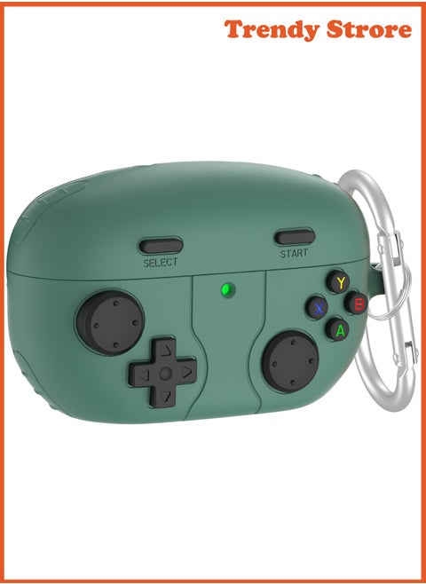 For Sony WF-1000XM5 Case Cover with Carabiner, 3D Game Console Silicone Design, Shockproof Protective Case (Dark Green)