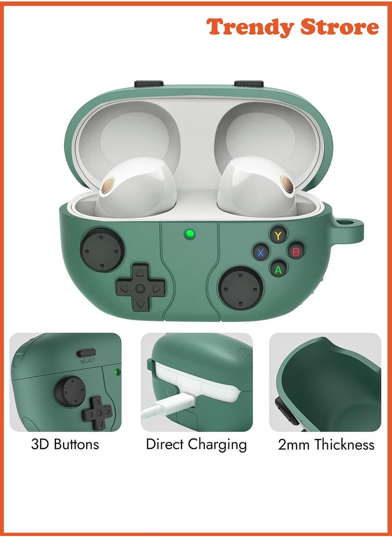 Generic - For Sony WF-1000XM5 Case Cover with Carabiner, 3D Game Console Silicone Design, Shockproof Protective Case (Dark Green) - Image 1