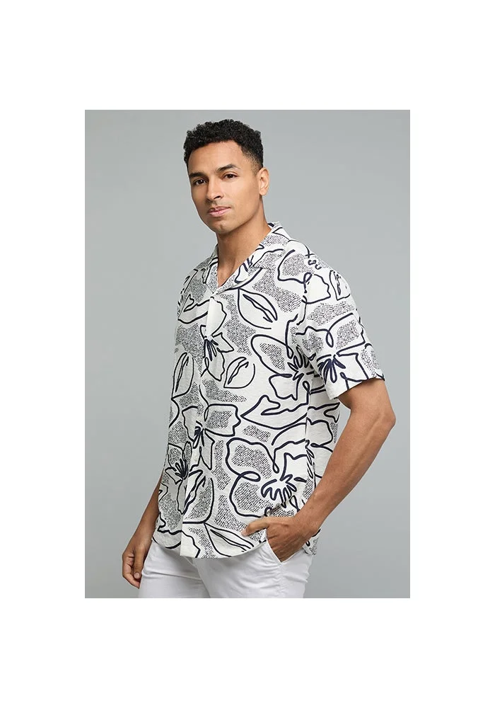أر أند بي Patterned Shirt with Revere Collar and Short Sleeves