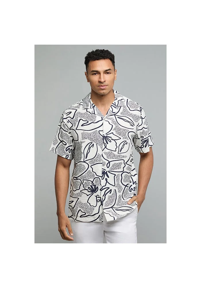 أر أند بي Patterned Shirt with Revere Collar and Short Sleeves