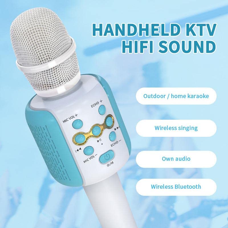 VRJTEC Wireless Bluetooth Karaoke Microphone | Portable Handheld Multi-Function Mic with HiFi Speaker | Ideal for Singing, Kids, Speech & Compatible with All Smartphones (Blue) - Image 2