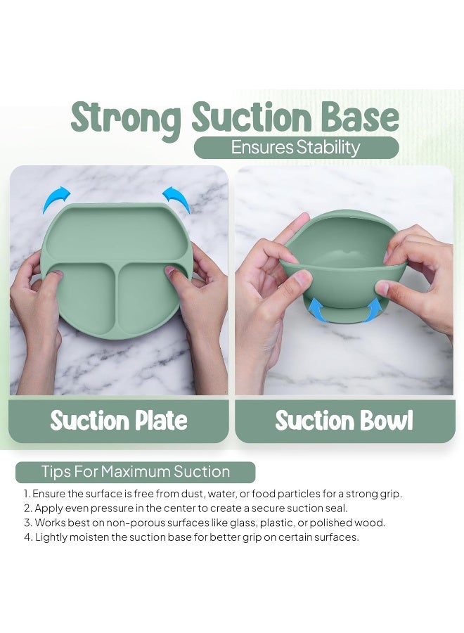 O'doe 17-Pcs Silicone Baby Feeding Set â€“ Baby Led Weaning Supplies With Suction Plates For Toddlers, Baby Plates and Bowls Set (Green, V2) - Image 3