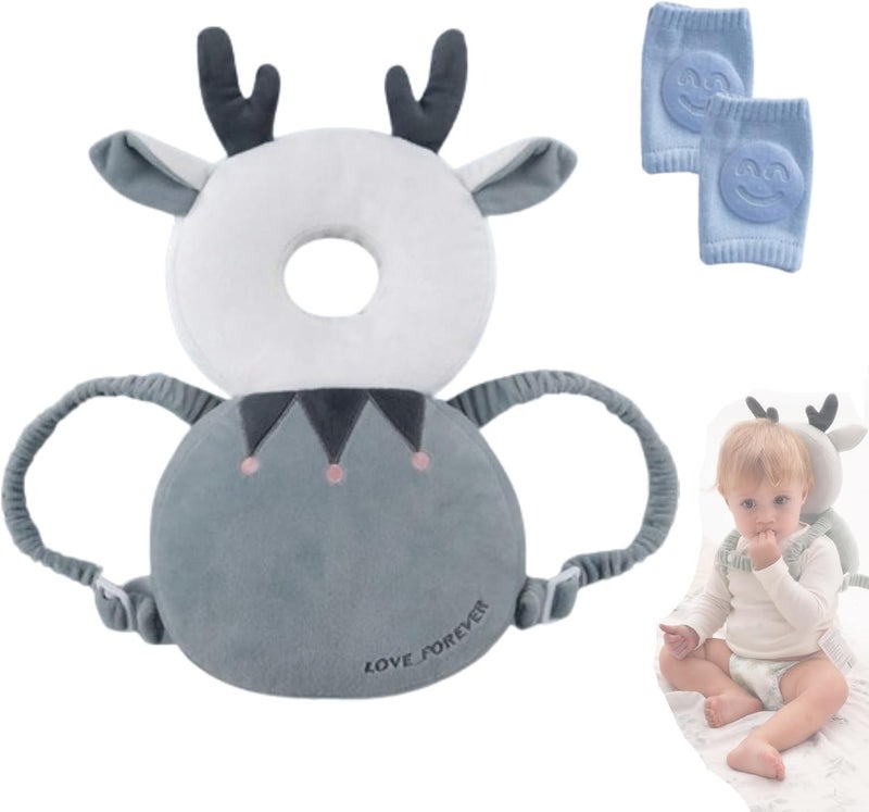 Barakah Baby Head Protector Cushion Backpack, Baby Anti Falling Pillow Head Adjustable Baby Fall Back Head Protector with Baby Knee Pads for Crawling, Soft, Breathable and Wearing Safety - Image 1