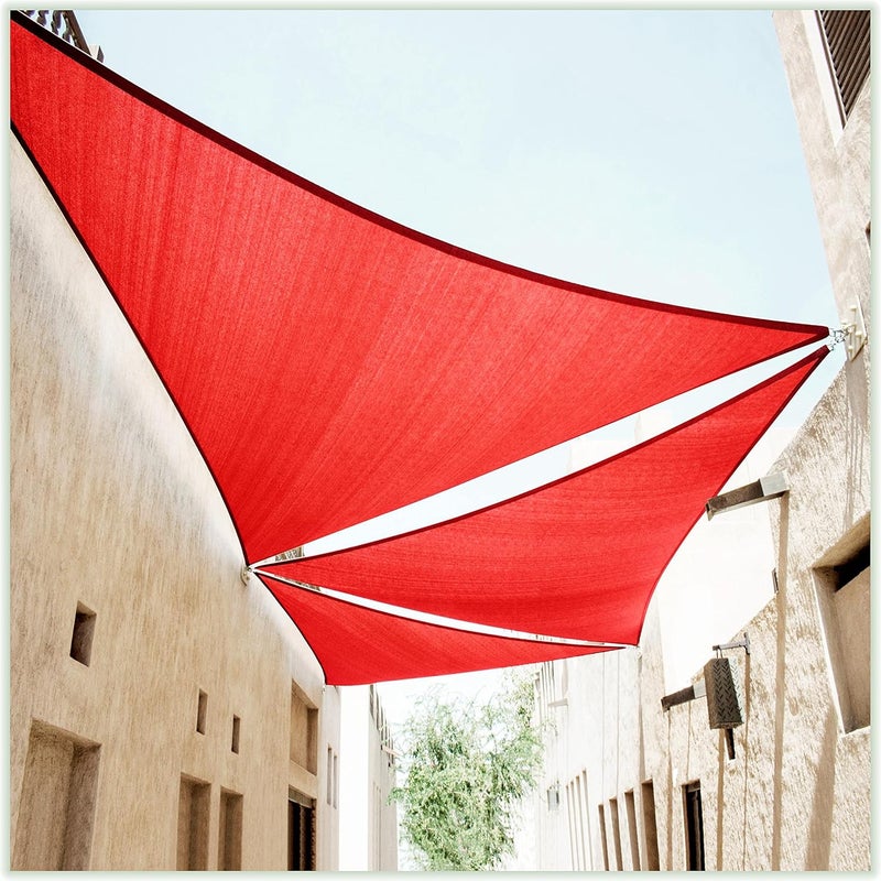 ColourTree 14' x 14' x 14' Red Sun Shade Sail Triangle Canopy Fabric Cloth Screen CAPT14, Water Permeable & UV Resistant, Heavy Duty, Carport Patio Outdoor - (We Customize Size) - Image 1