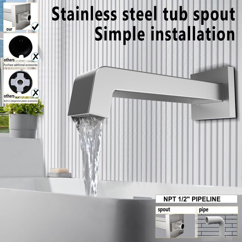 SOOOHOT Bathtub Shower Systems, Tub and Shower Faucet Set Combo with 6 Inch Brushed Nickel Shower Faucet Set, Shower Tub Faucets Sets Complete (Valve Included) - Image 5