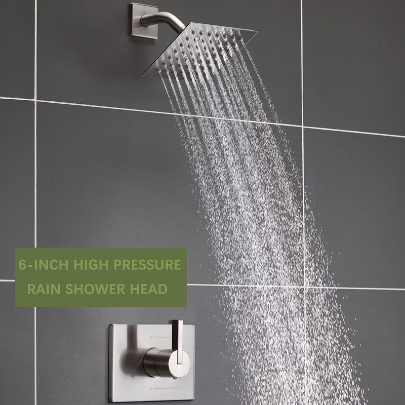 SOOOHOT Bathtub Shower Systems, Tub and Shower Faucet Set Combo with 6 Inch Brushed Nickel Shower Faucet Set, Shower Tub Faucets Sets Complete (Valve Included) - Image 4