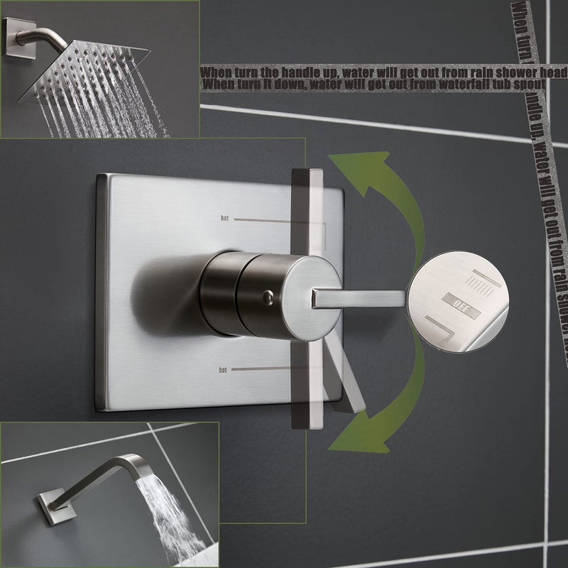 SOOOHOT Bathtub Shower Systems, Tub and Shower Faucet Set Combo with 6 Inch Brushed Nickel Shower Faucet Set, Shower Tub Faucets Sets Complete (Valve Included) - Image 3