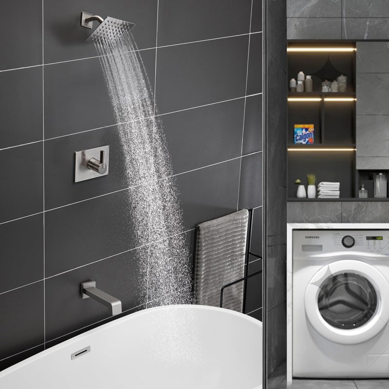 SOOOHOT Bathtub Shower Systems, Tub and Shower Faucet Set Combo with 6 Inch Brushed Nickel Shower Faucet Set, Shower Tub Faucets Sets Complete (Valve Included) - Image 2