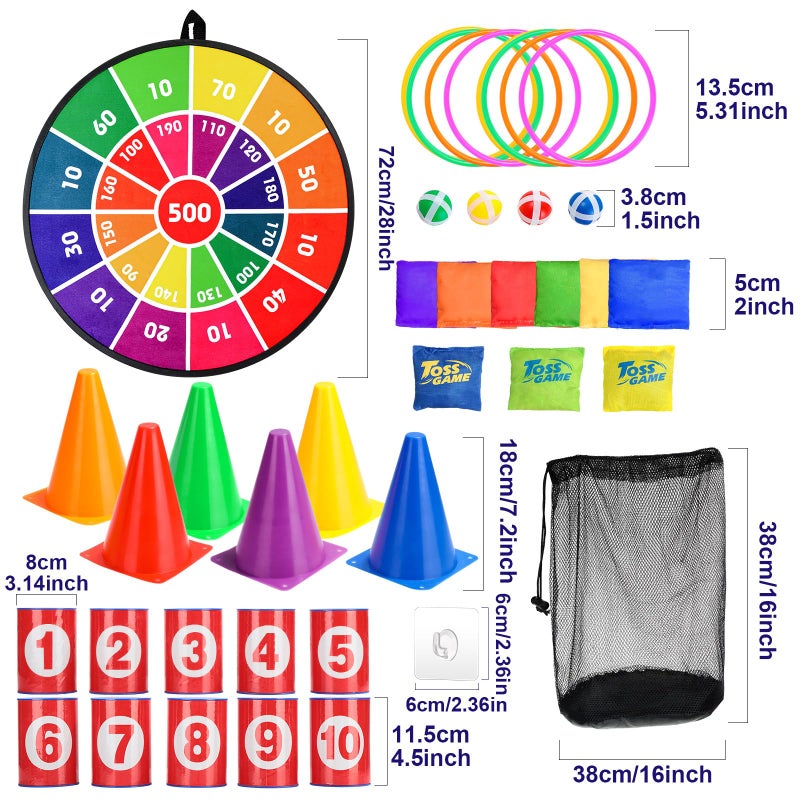 Hungdao 3 Sets Carnival Games Combo Set, Dart Board with Balls Plastic Cones Ring Bean Bags Toss Game for Boys Girls Adults Family Birthday Yard Indoor Outdoor(Classic Style) - Image 2
